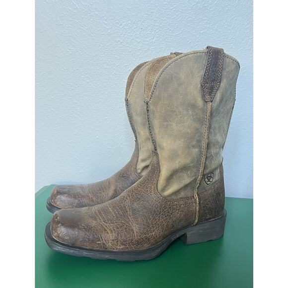 Men’s Ariat Rambler Western Boot Brown Size 7D Soft Top Pull Tabs Square Toe EUC - Picture 1 of 11